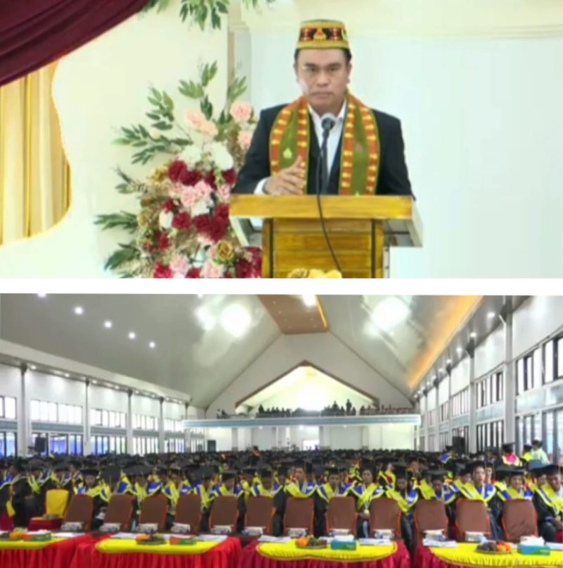 sambutannya, Kepala LLDIKTI Wilayah XV, Prof. Dr. Adrianus Amheka, ST., M.Eng., dihadapan Wisudawan.