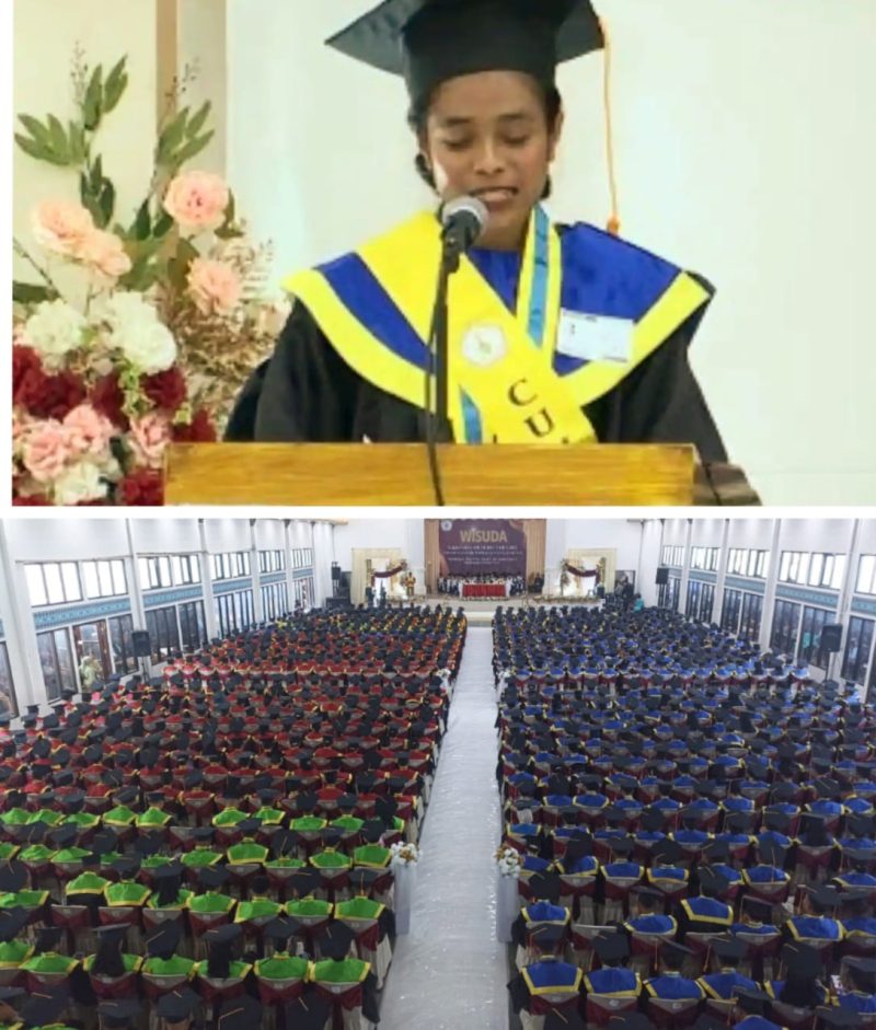 Maria Diana Tilan, wisudawati terbaik dari Program Studi Pendidikan Guru Sekolah Dasar (PGSD) Universitas Katolik Indonesia (Unika) Santu Paulus Ruteng dengan IPK 3,89, menjadi sorotan pada Wisuda Sarjana dan Ahli Madya yang digelar di Aula Asumpta Ruteng, Sabtu 6 November 2025. (Foto/ist)