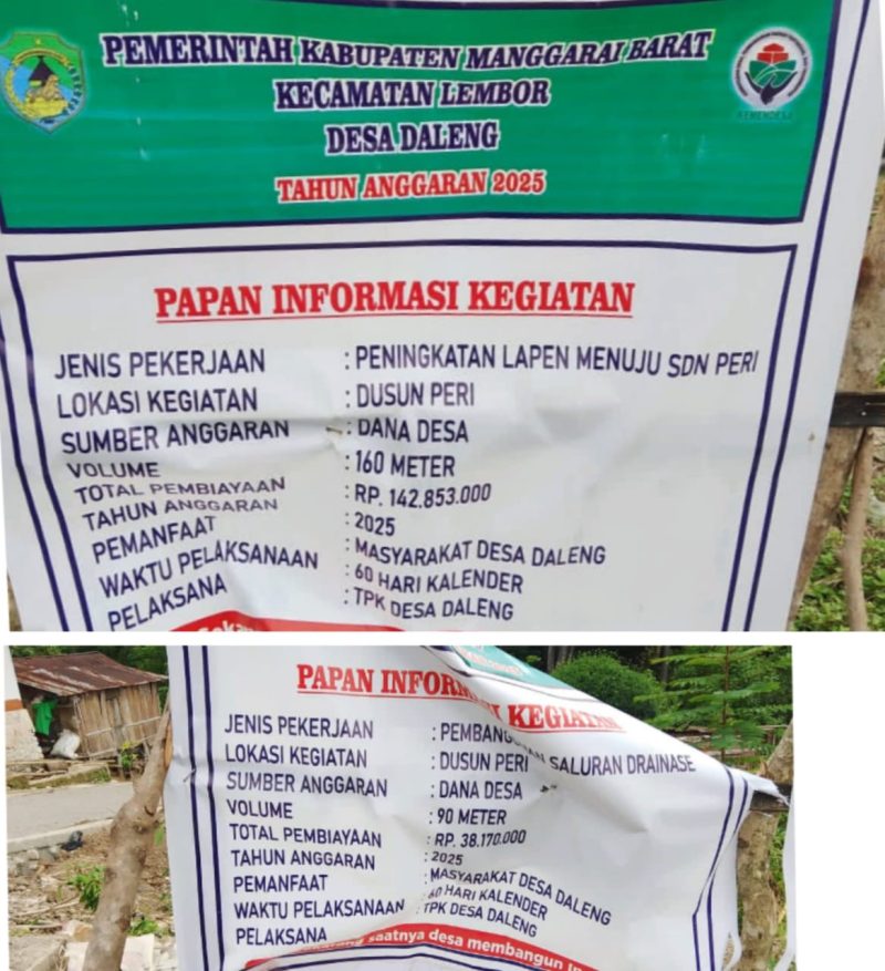 Paan informasi Pekerjaan Proyek Jalan Lapen dan proyek Drainase (Foto: Redaksi Flobamor.com)