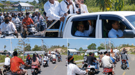 Usai mendaftarkan diri sebagai Calon Kepala Desa Macang Tanggar, Jurae bersama ratusan pendukungnya melakukan konvoi keliling kampung di sejumlah wilayah Desa Macang Tanggar, Rabu (17/6/2026) (Dok.istimewa)