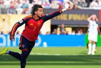 Ferran Torres merayakan golnya ke gawang Timnas Argentina di final Piala Dunia 2026, Senin (20/7/2026)
