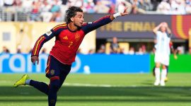 Ferran Torres merayakan golnya ke gawang Timnas Argentina di final Piala Dunia 2026, Senin (20/7/2026)