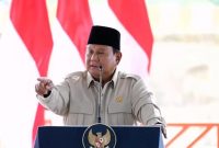 Presiden Prabowo Subianto memberi sambutan saat meresmikan Bendungan Meninting di Desa Bukit Tinggi, Kecamatan Gunungsari, Lombok Barat, NTB, Jumat (10/7/2026). (Foto: Dok. YouTube Setpres Ri
