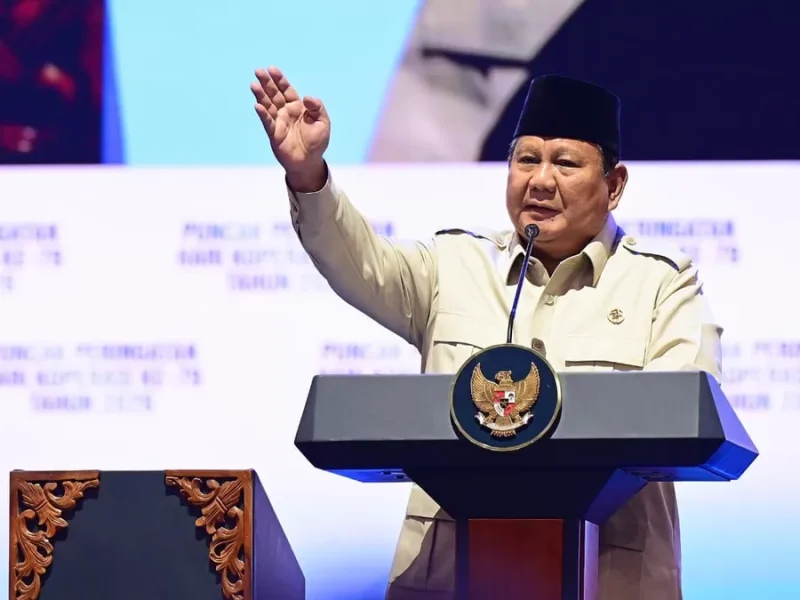 Presiden Prabowo Subianto di acara Puncak Perayaan Hari Koperasi Nasional Ke-79 Tahun 2026 di Indonesia Arena, Gelora Bung Karno, Jakarta, Minggu (12/7/2026).
