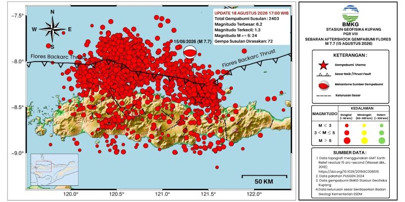BMKG Catat 2.403 Kali Gempa Susulan Guncang Flores hingga 18 Agustus 2026 (foto: Dok.BMKG)