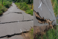 Potret jalan aspal retak di kabupaten Manggarai Timur usai Gempa susulan yang mengguncang wilayah Flores, Minggu (16/8/2026)