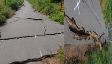Potret jalan aspal retak di kabupaten Manggarai Timur usai Gempa susulan yang mengguncang wilayah Flores, Minggu (16/8/2026)