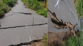Potret jalan aspal retak di kabupaten Manggarai Timur usai Gempa susulan yang mengguncang wilayah Flores, Minggu (16/8/2026)