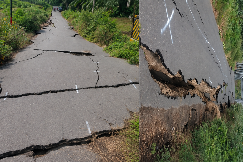Potret jalan aspal retak di kabupaten Manggarai Timur usai Gempa susulan yang mengguncang wilayah Flores, Minggu (16/8/2026)