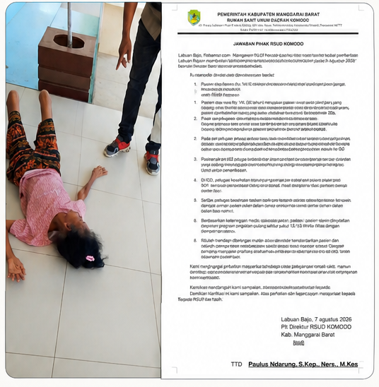 Manajemen RSUD Komodo Labuan Bajo memberikan klarifikasi resmi terkait pemberitaan media Flobamor.com yang dimuat pada 6 Agustus 2026 berjudul 