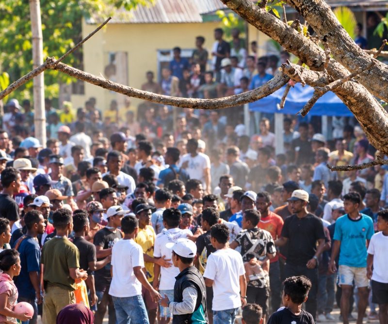 Turnamen sepak bola MESSAH CUP III di Pulau Messah, Kecamatan Komodo, Kabupaten Manggarai Barat, diwarnai kericuhan saat pertandingan antara GPSL melawan PRIMA JAYA di Lapangan Desa Pasir Putih, Rabu (21/10/2026).
